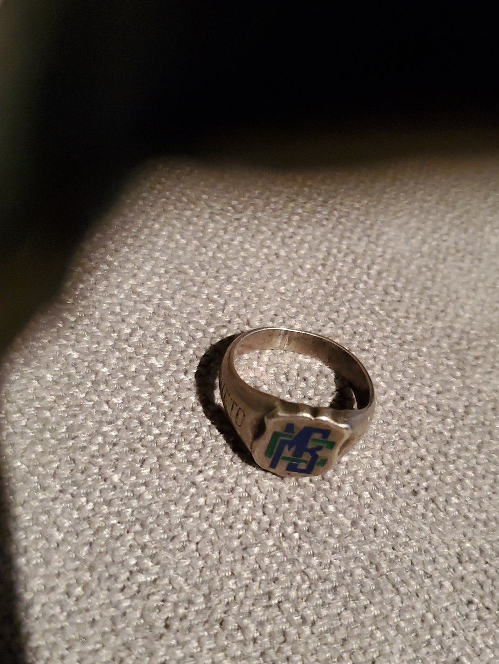 Silver Men's Signet Ring with Blue and Green Enamel